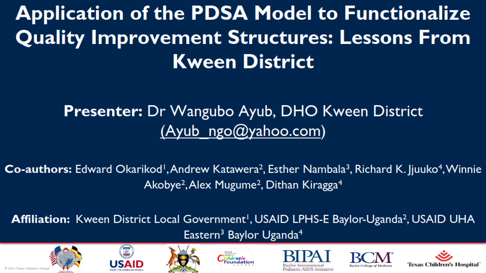 Oral Application of the PDSA Model to Functionalize QI Structures Lessons From Kween District