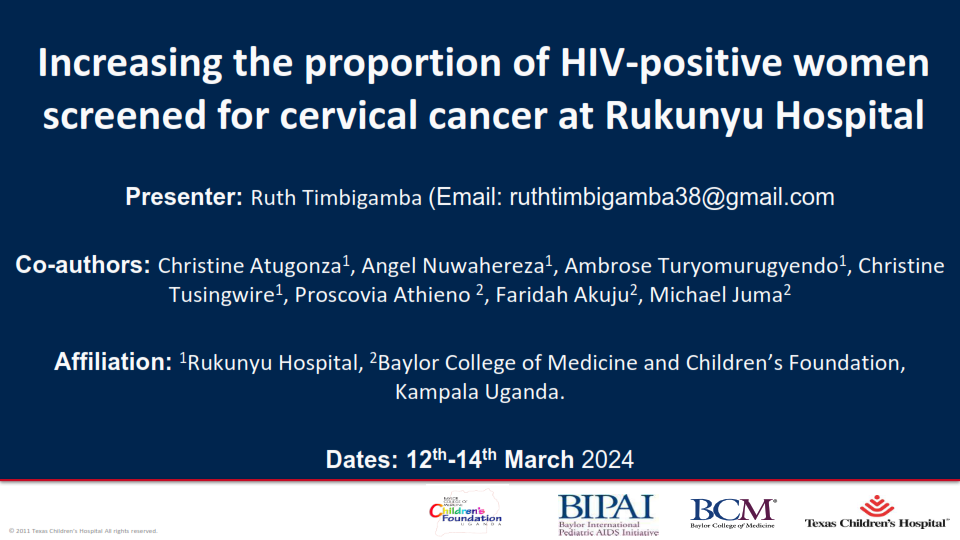 Oral Increasing the proportion of HIV-positive women screened for cervical cancer at Rukunyu Hospital